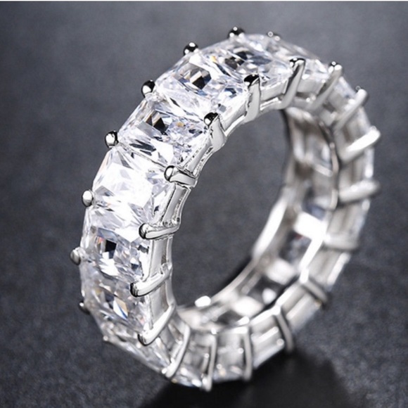 1CT CZ VVS1 Emerald Cut Eternity Wedding Band Ring - Picture 9 of 15